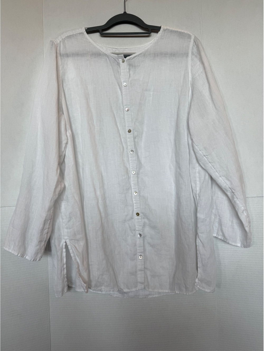 Tahari White 100% Linen Button-Up Blouse Size 1X